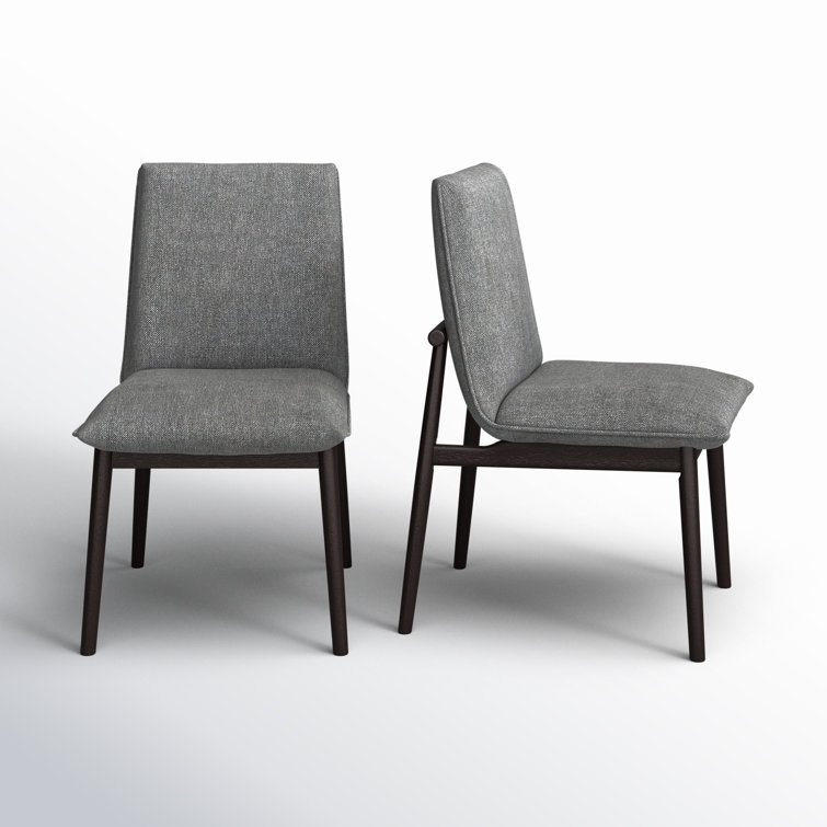 Gray Upholstered Dining Chairs with Dark Brown Wood Legs, Set of 2