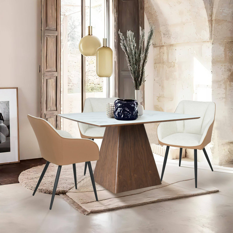 Zephyr 47" White Sintered Stone Top Dining Table with Ash Wood Base