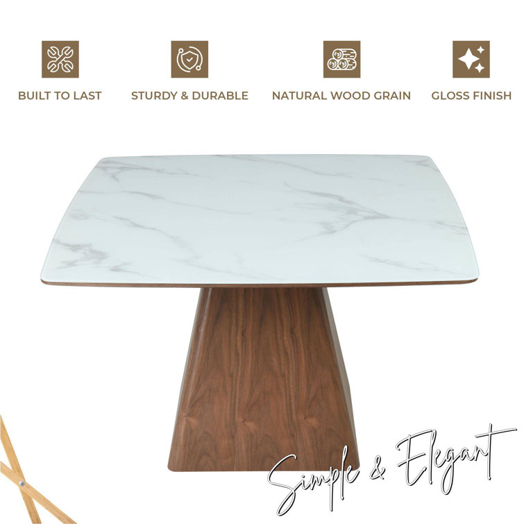 Zephyr 47" White Sintered Stone Top Dining Table with Ash Wood Base