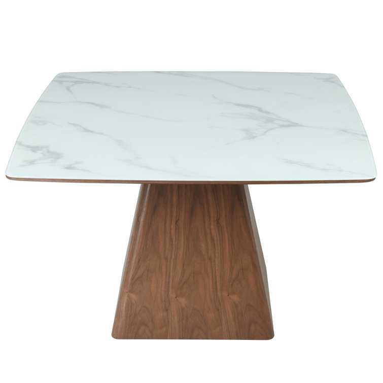 Zephyr 47" White Sintered Stone Top Dining Table with Ash Wood Base