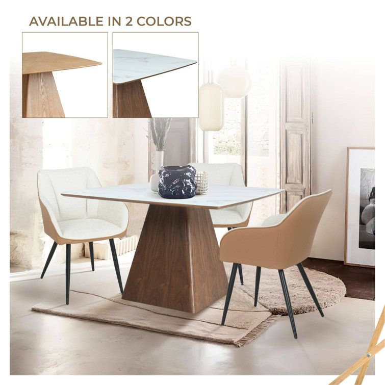 Zephyr 47" White Sintered Stone Top Dining Table with Ash Wood Base