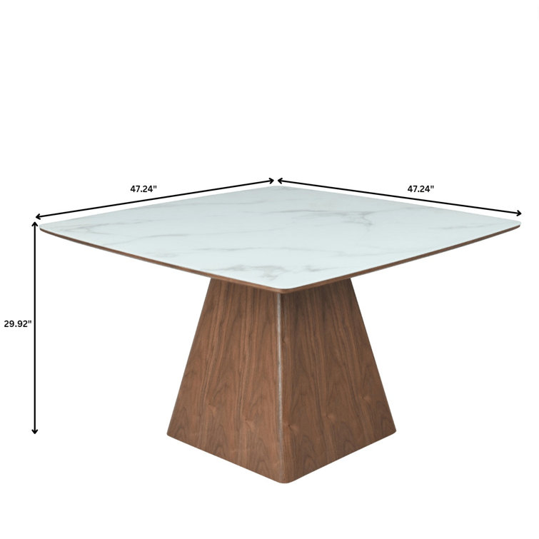 Zephyr 47" White Sintered Stone Top Dining Table with Ash Wood Base