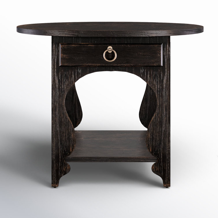 Rustic Black and Brown 1-Drawer Nightstand with Oak Veneer