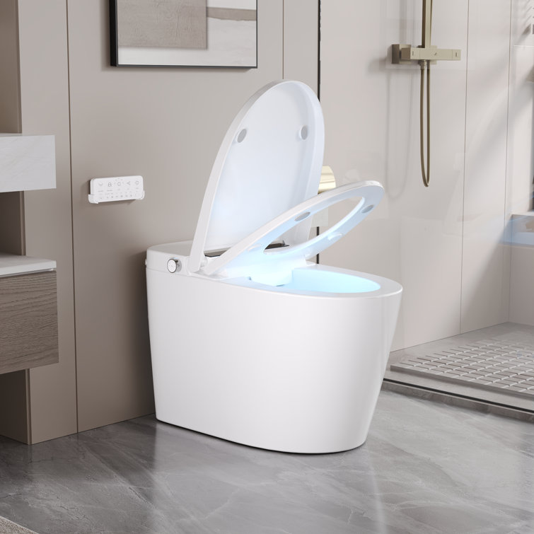 White Elongated Smart Toilet with Heated Seat and Dryer
