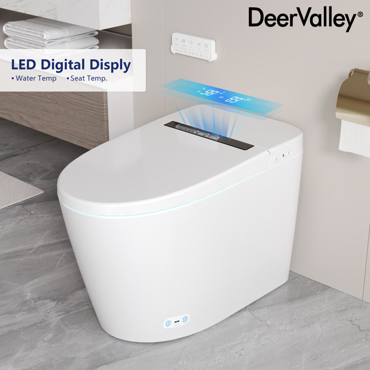 White Elongated Smart Toilet with Heated Seat and Dryer