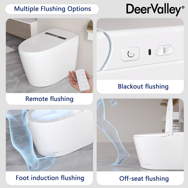 White Elongated Smart Toilet with Heated Seat and Dryer
