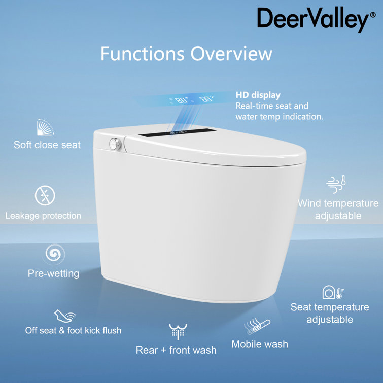 White Elongated Smart Toilet with Heated Seat and Dryer
