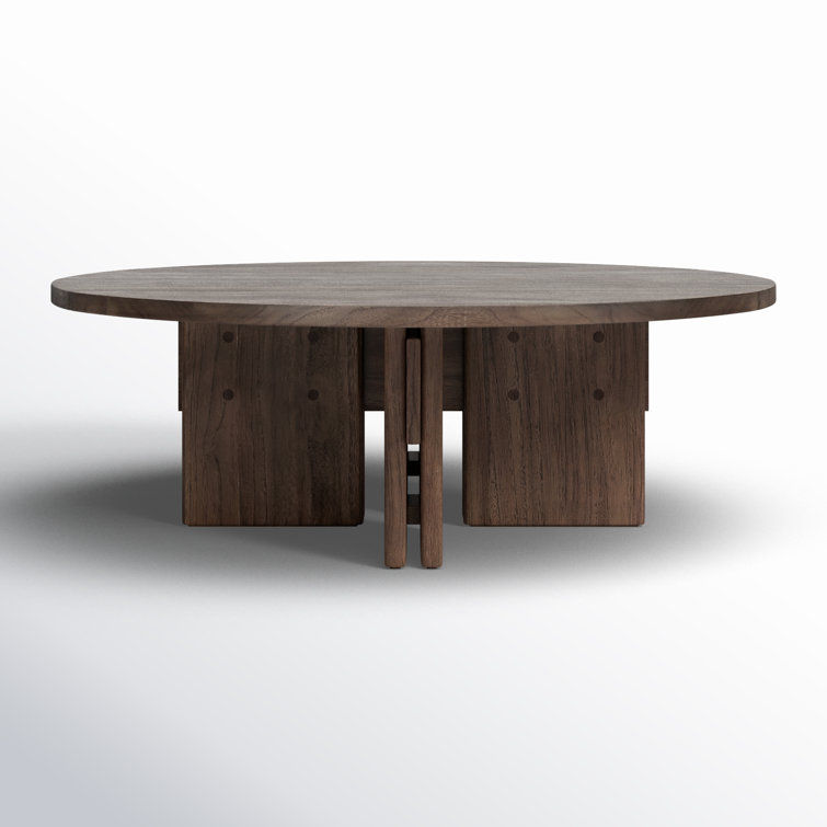 Round Stained Toasted Brown Teak Outdoor Coffee Table