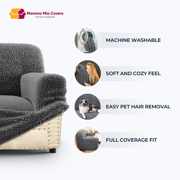 Dark Gray Stretchable Microfiber L-Shape Sofa Cover