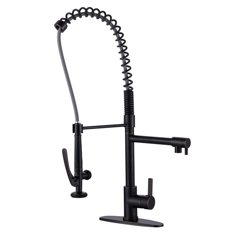 Oil Rubbed Bronze High-Arc Single Handle Kitchen Faucet with Pull-out Spray