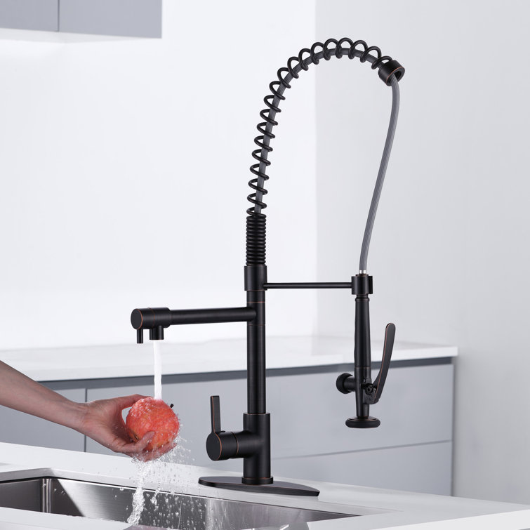 Oil Rubbed Bronze High-Arc Single Handle Kitchen Faucet with Pull-out Spray