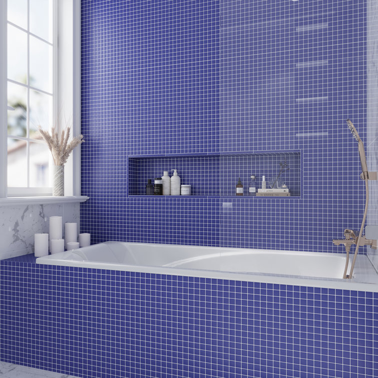 Cobalt Blue Polished Glass Mosaic Tile Sheet