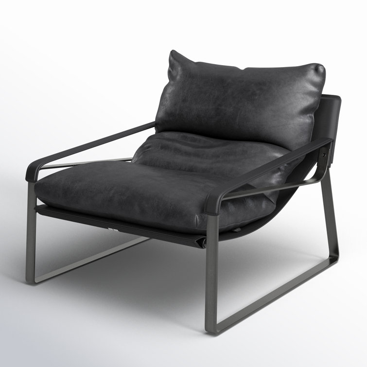 Contemporary Black Leather Metal Accent Chair