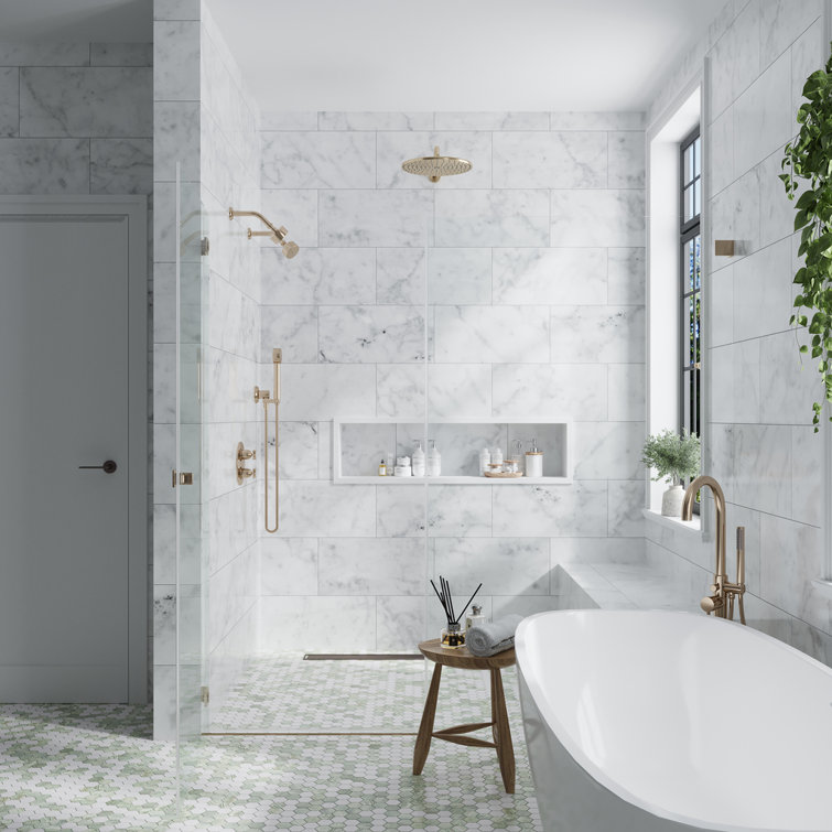 12" x 24" White and Gray Marble Look Wall & Floor Tile
