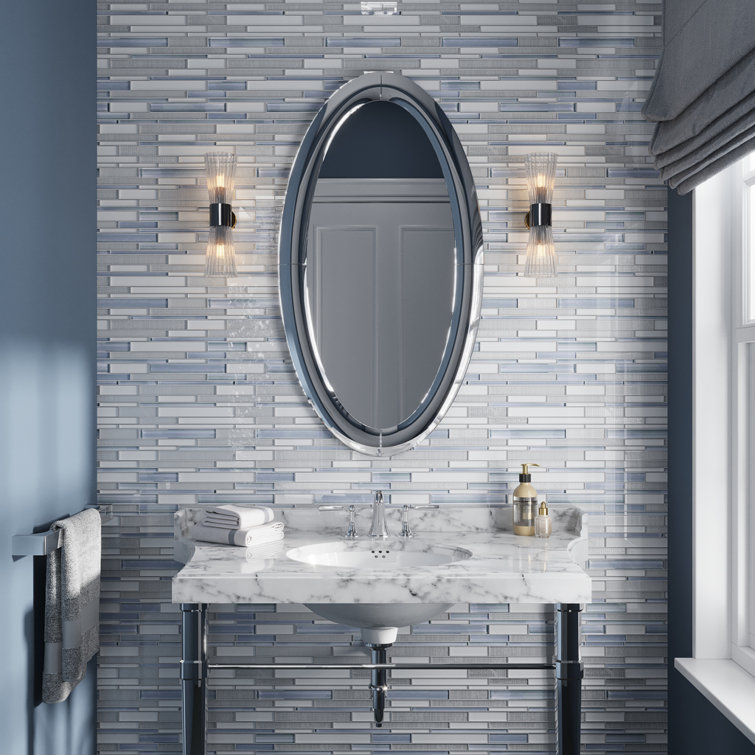 White and Blue Linear Glass Mosaic Tile for Walls