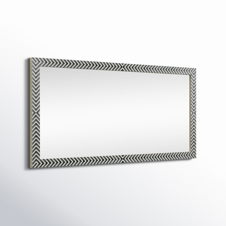 Chevron Hand-Painted Black and White Wood Mirror