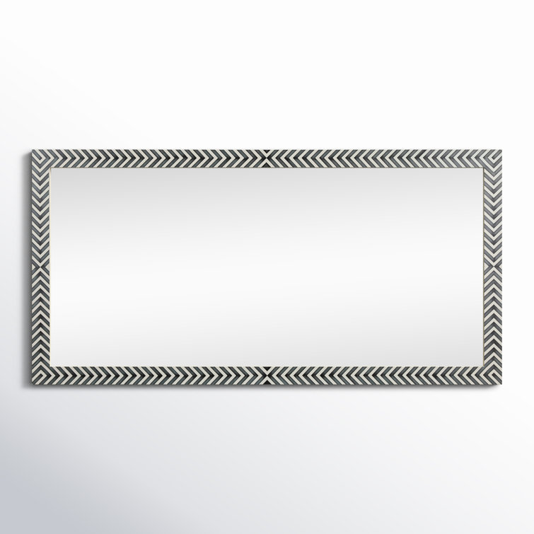 Chevron Hand-Painted Black and White Wood Mirror