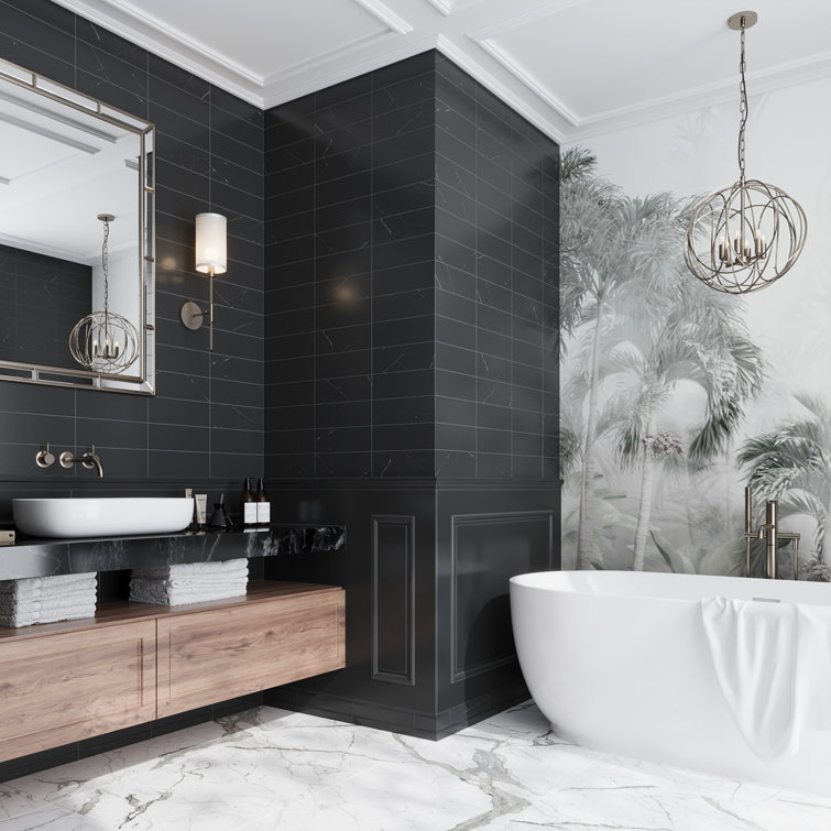 Grandis Black Polished Marble Subway Wall & Floor Tile