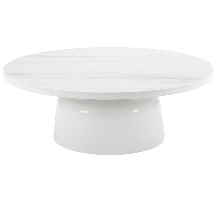 Zaid White Faux Marble Round Pedestal Coffee Table