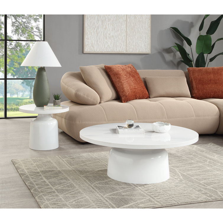 Zaid White Faux Marble Round Pedestal Coffee Table