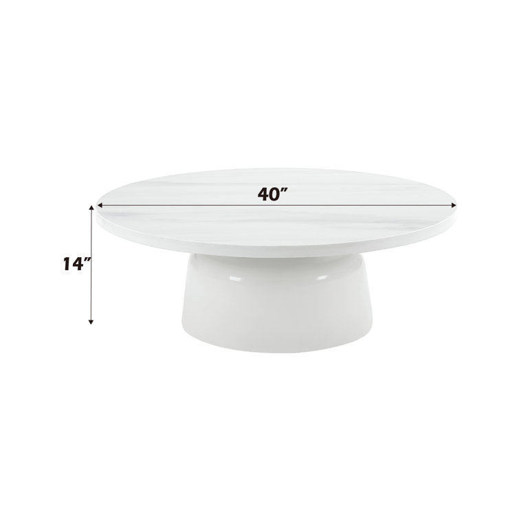 Zaid White Faux Marble Round Pedestal Coffee Table