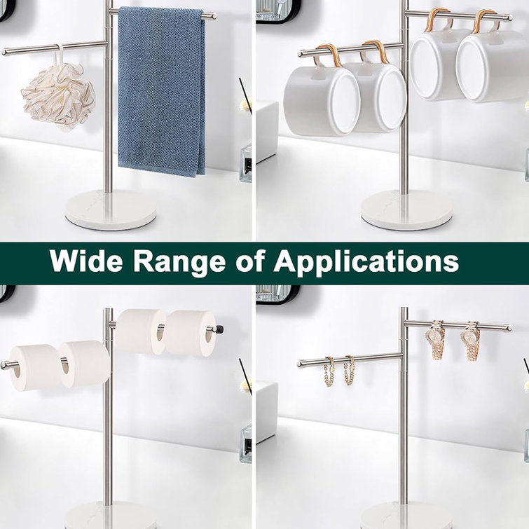 Brushed Nickel Stainless Steel Double Arm Towel Holder with Marble Base