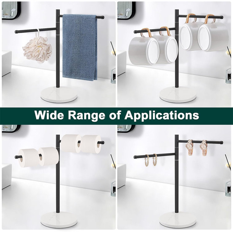 Matte Black Stainless Steel Freestanding Towel Rack with Marble Base