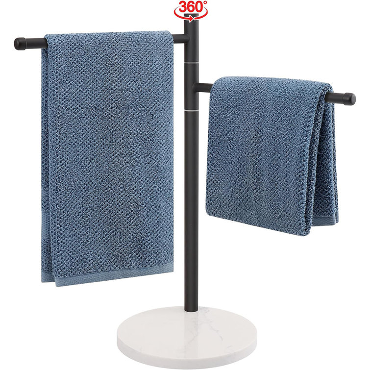 Matte Black Stainless Steel Freestanding Towel Rack with Marble Base