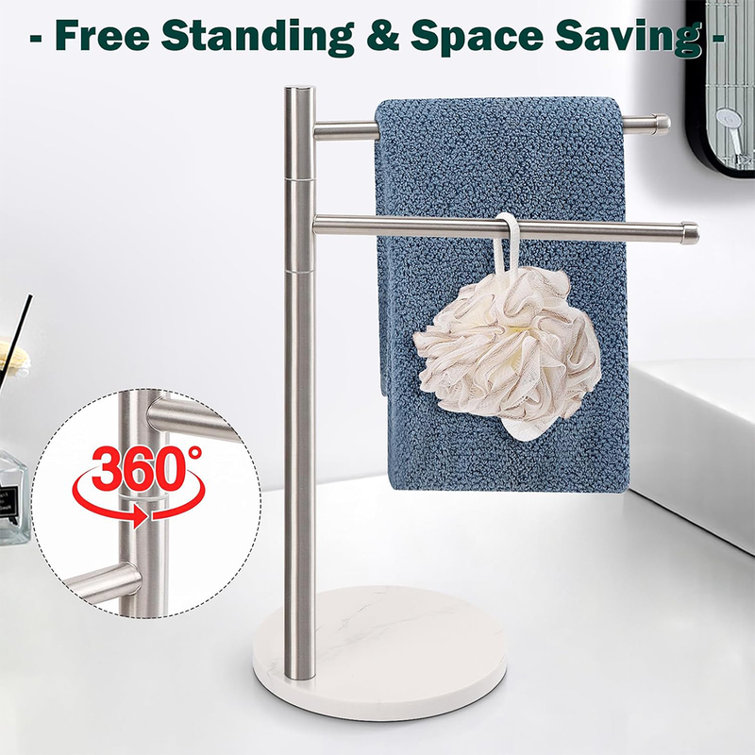 Brushed Nickel Stainless Steel Double Arm Towel Holder with Marble Base