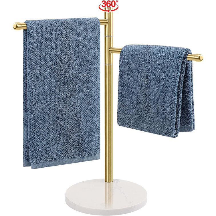 Gold Stainless Steel and Marble Swivel Hand Towel Holder