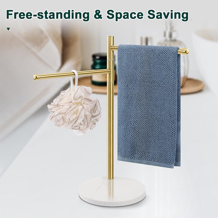 Gold Stainless Steel and Marble Swivel Hand Towel Holder