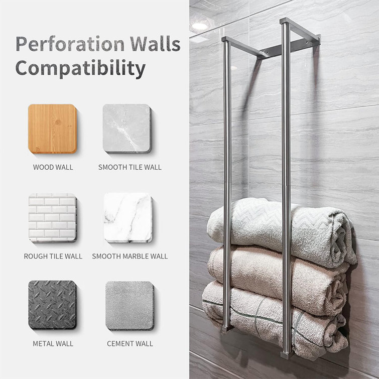 Large Silver Stainless Steel Wall Mounted Towel Rack