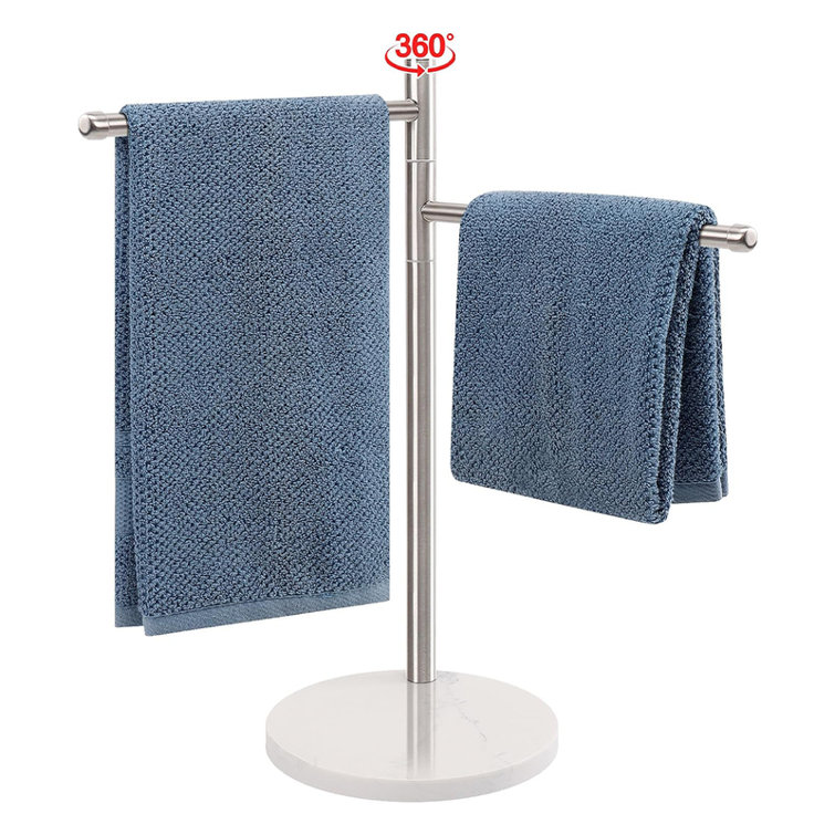 Brushed Nickel Stainless Steel Double Arm Towel Holder with Marble Base