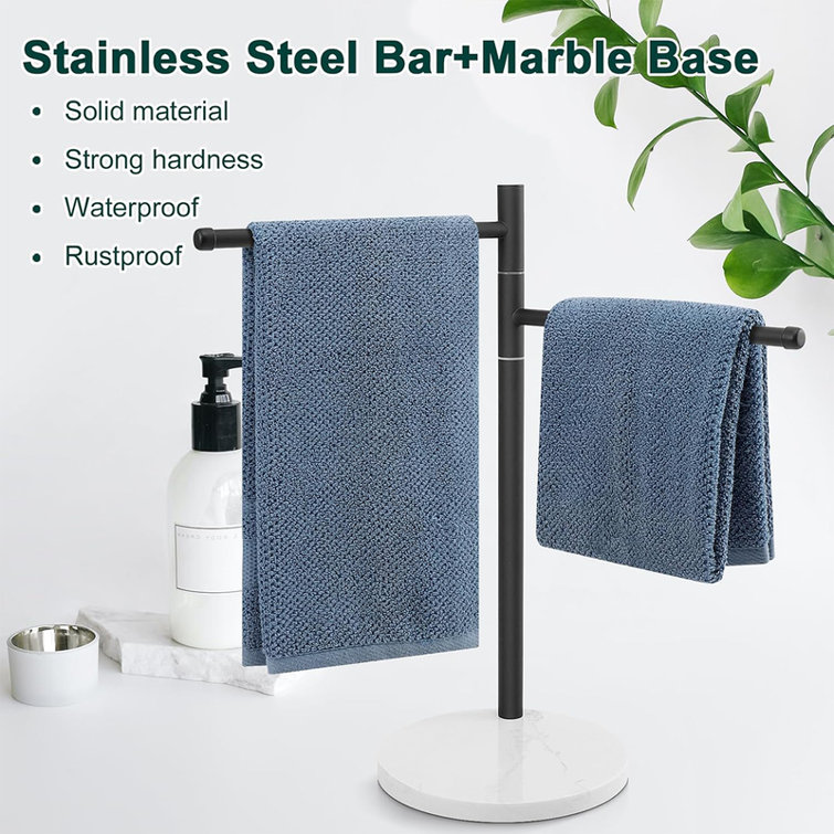 Matte Black Stainless Steel Freestanding Towel Rack with Marble Base