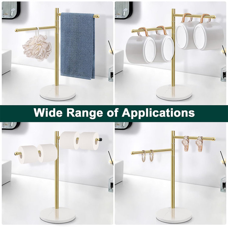 Gold Stainless Steel and Marble Swivel Hand Towel Holder