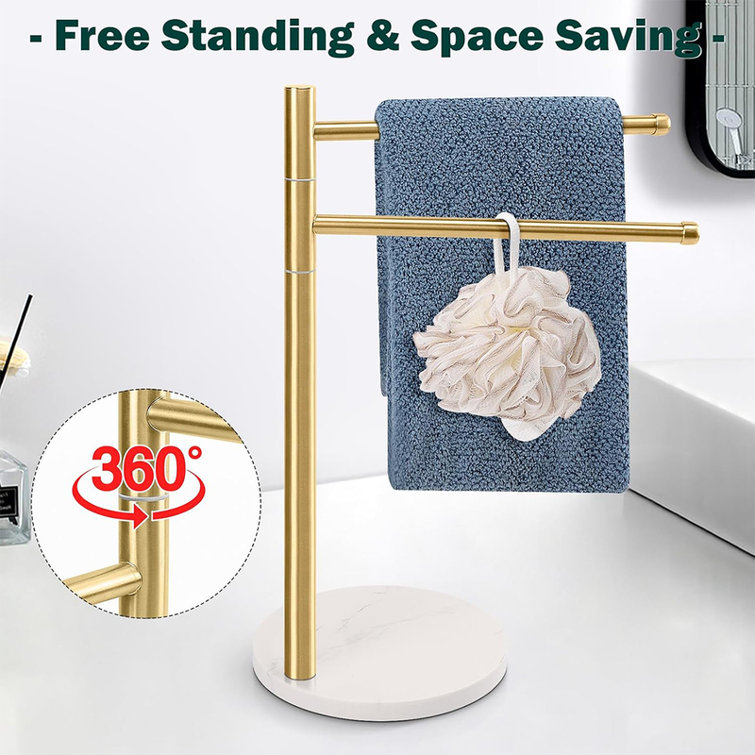 Gold Stainless Steel and Marble Swivel Hand Towel Holder