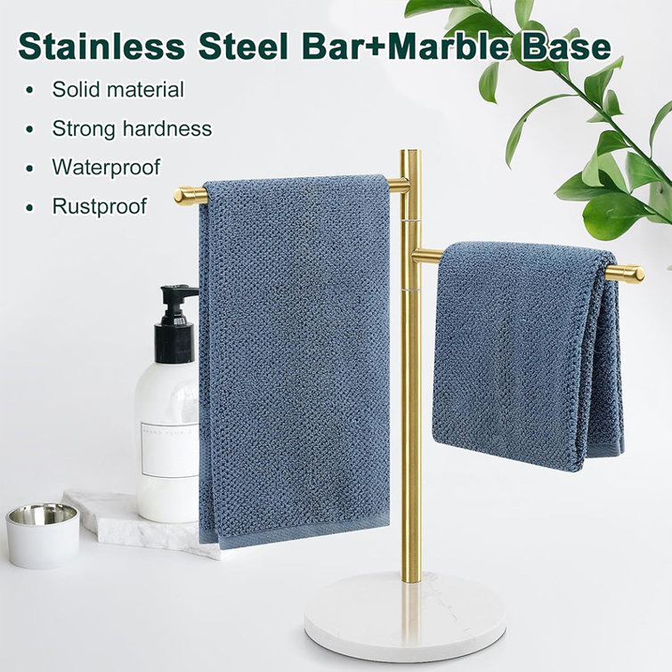 Gold Stainless Steel and Marble Swivel Hand Towel Holder