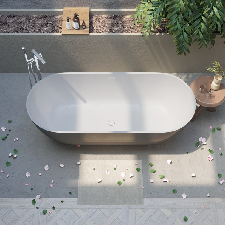 Glossy White 59" Freestanding Solid Surface Soaking Bathtub