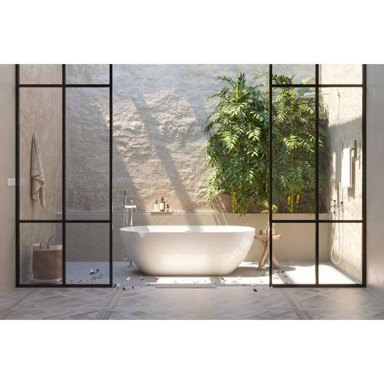 Glossy White 59" Freestanding Solid Surface Soaking Bathtub