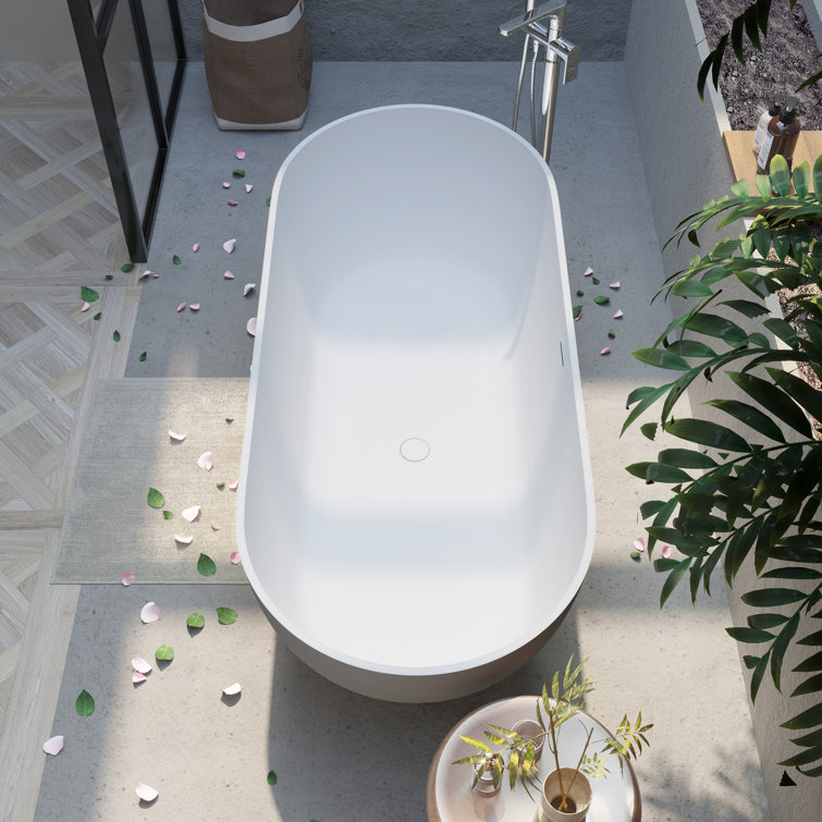 59" White Acrylic Freestanding Soaking Bathtub with Drain