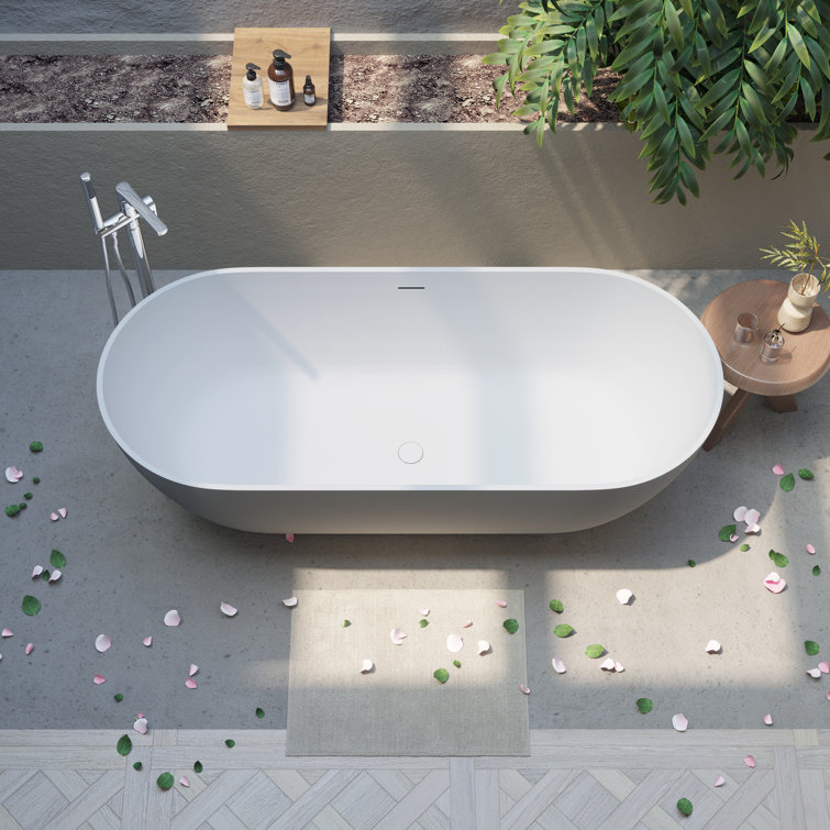 59" White Acrylic Freestanding Soaking Bathtub with Drain