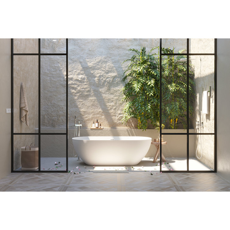 59" White Acrylic Freestanding Soaking Bathtub with Drain