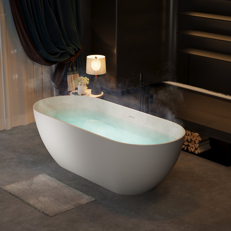59" White Acrylic Freestanding Soaking Bathtub with Drain
