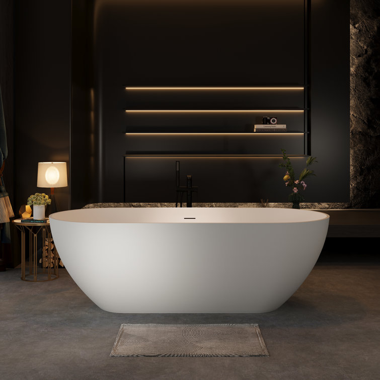 59" White Acrylic Freestanding Soaking Bathtub with Drain