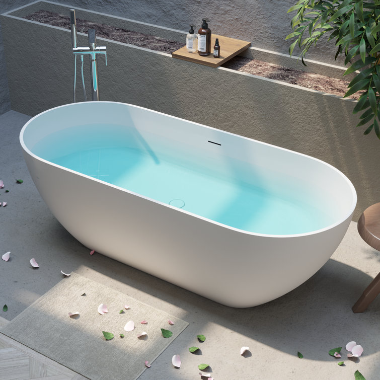 69'' Matte White Freestanding Acrylic Soaking Bathtub