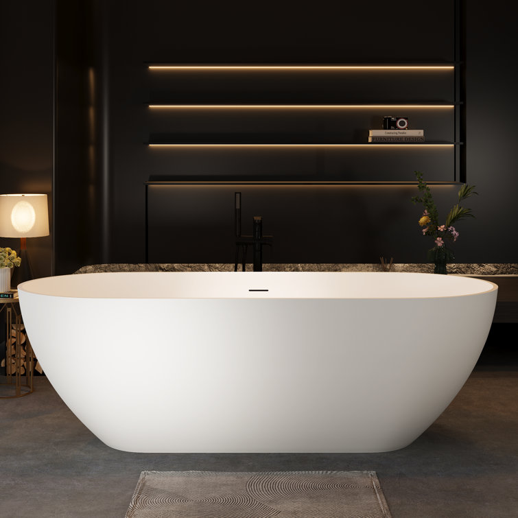 69'' Matte White Freestanding Acrylic Soaking Bathtub