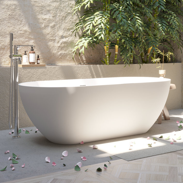 69'' Matte White Freestanding Acrylic Soaking Bathtub