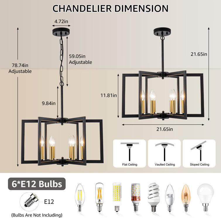 Black and Gold 6-Light Geometric Candle Chandelier