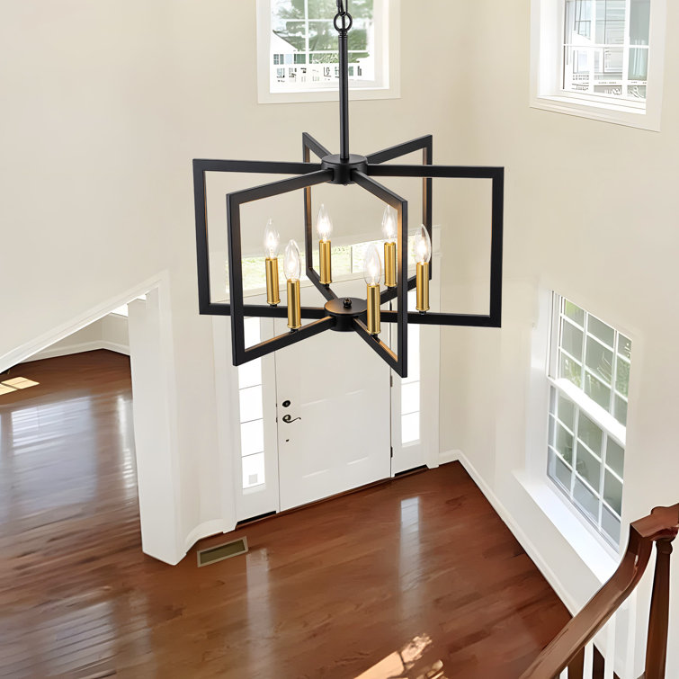 Black and Gold 6-Light Geometric Candle Chandelier