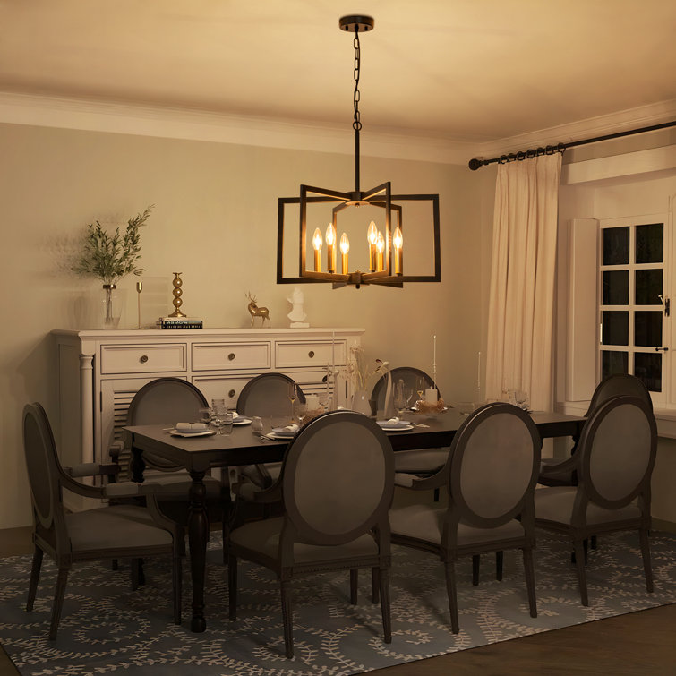 Black and Gold 6-Light Geometric Candle Chandelier